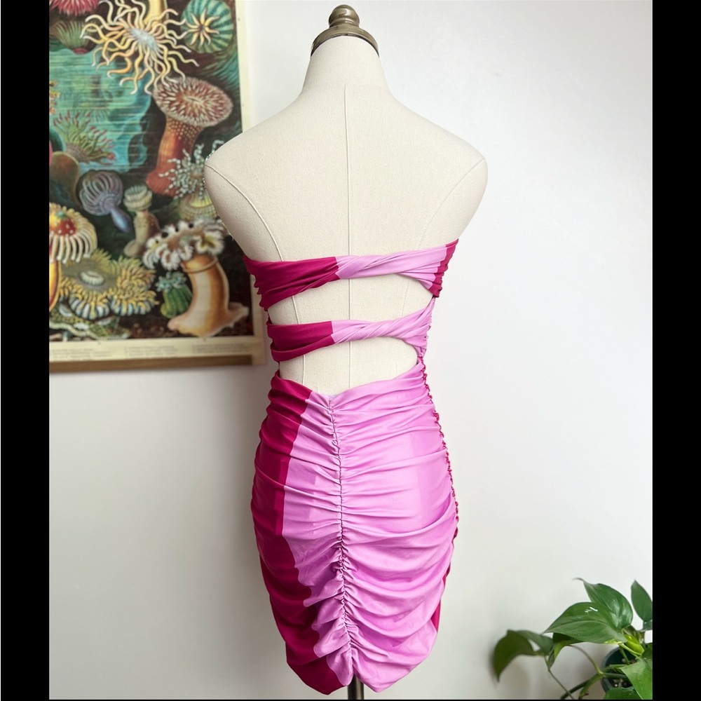 Tiger Mist Pink Fever Samira Strapless Mini Dress in Macro Print Medium - Picture 3 of 11